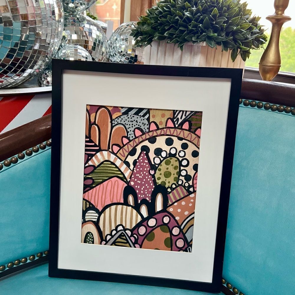 Custom Hand Painted Warm Tones Bohemian Acrylic Metallic Abstract Wood Painting